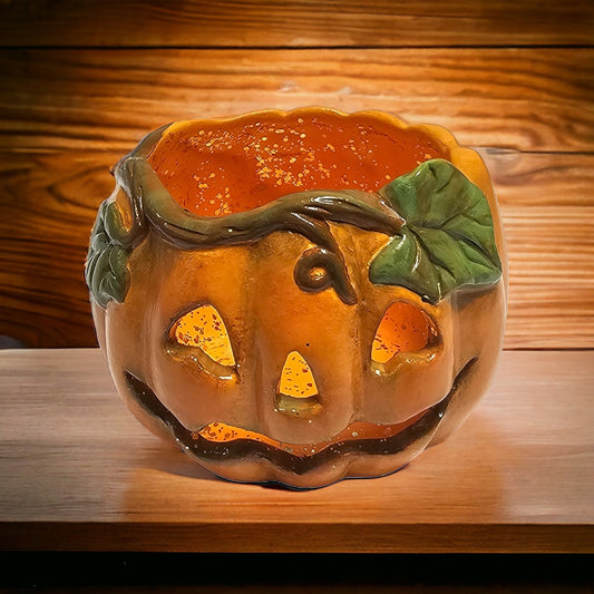 Spooky pumpkin with leaves, Halloween